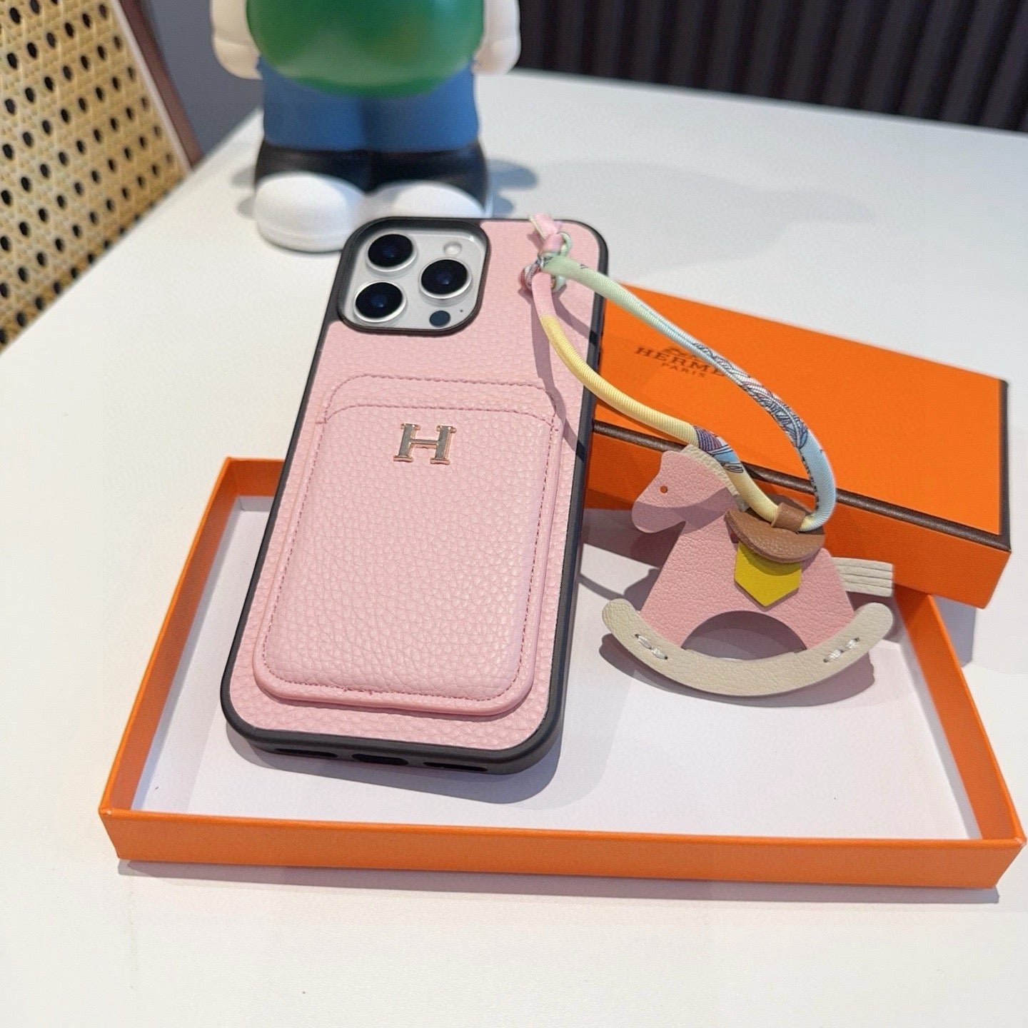 Hermès Style Luxury Leather Card Holder Phone Case | Wrist Strap & Horse Charm - The Luxe Case