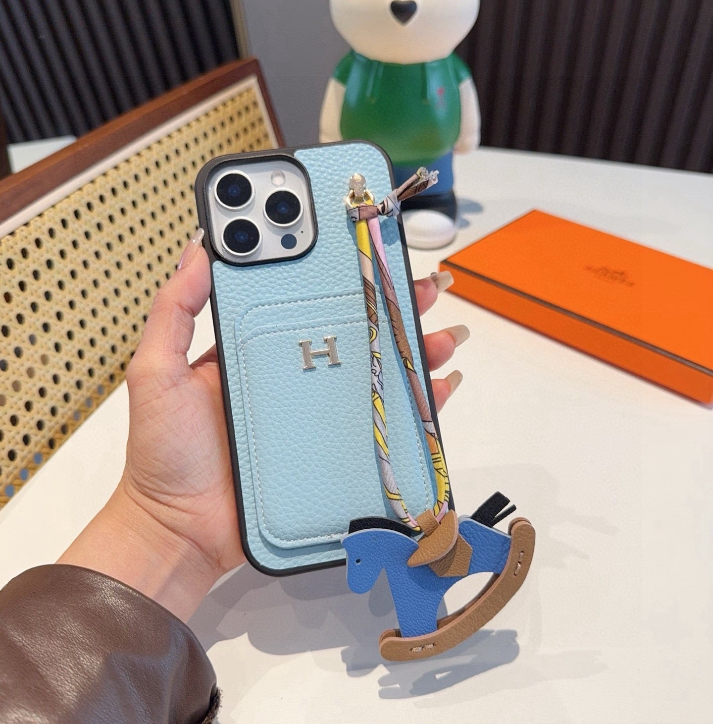 Hermès Style Luxury Leather Card Holder Phone Case | Wrist Strap & Horse Charm - The Luxe Case