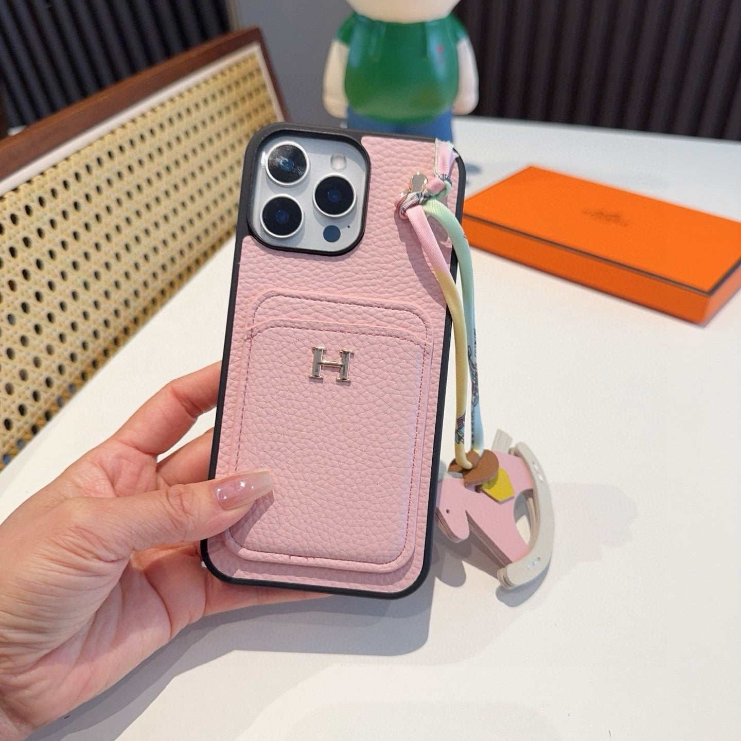 Hermès Style Luxury Leather Card Holder Phone Case | Wrist Strap & Horse Charm - The Luxe Case