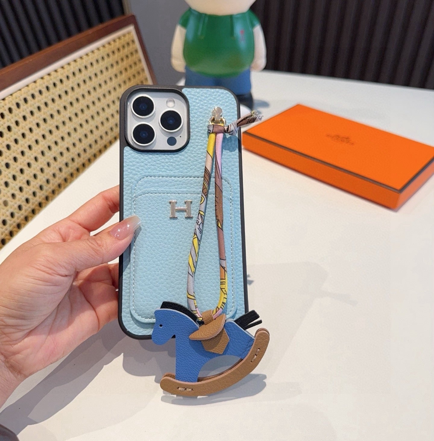 Hermès Style Luxury Leather Card Holder Phone Case | Wrist Strap & Horse Charm - The Luxe Case