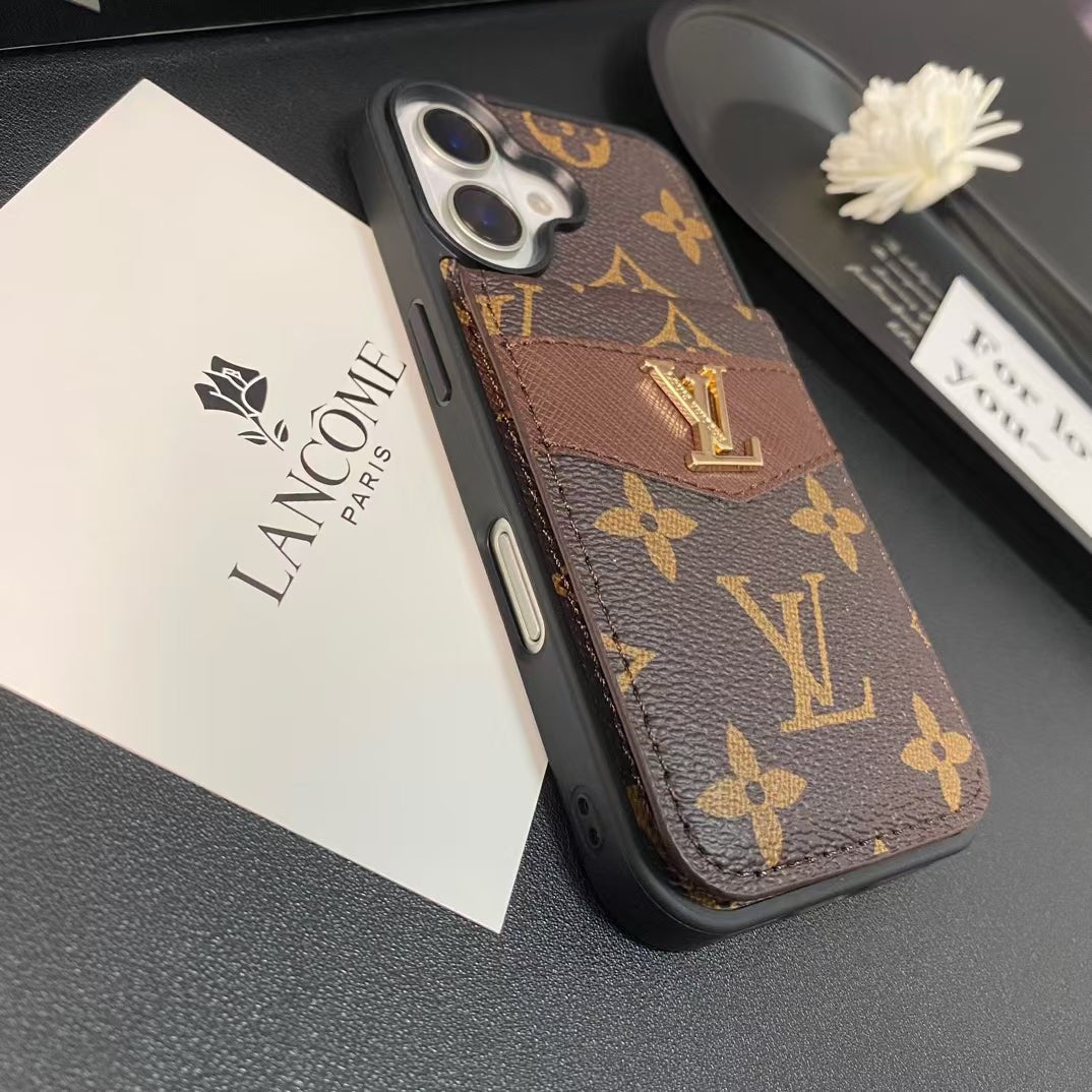 LV & GG Luxury Monogram iPhone Case with Card Holder - The Luxe Case