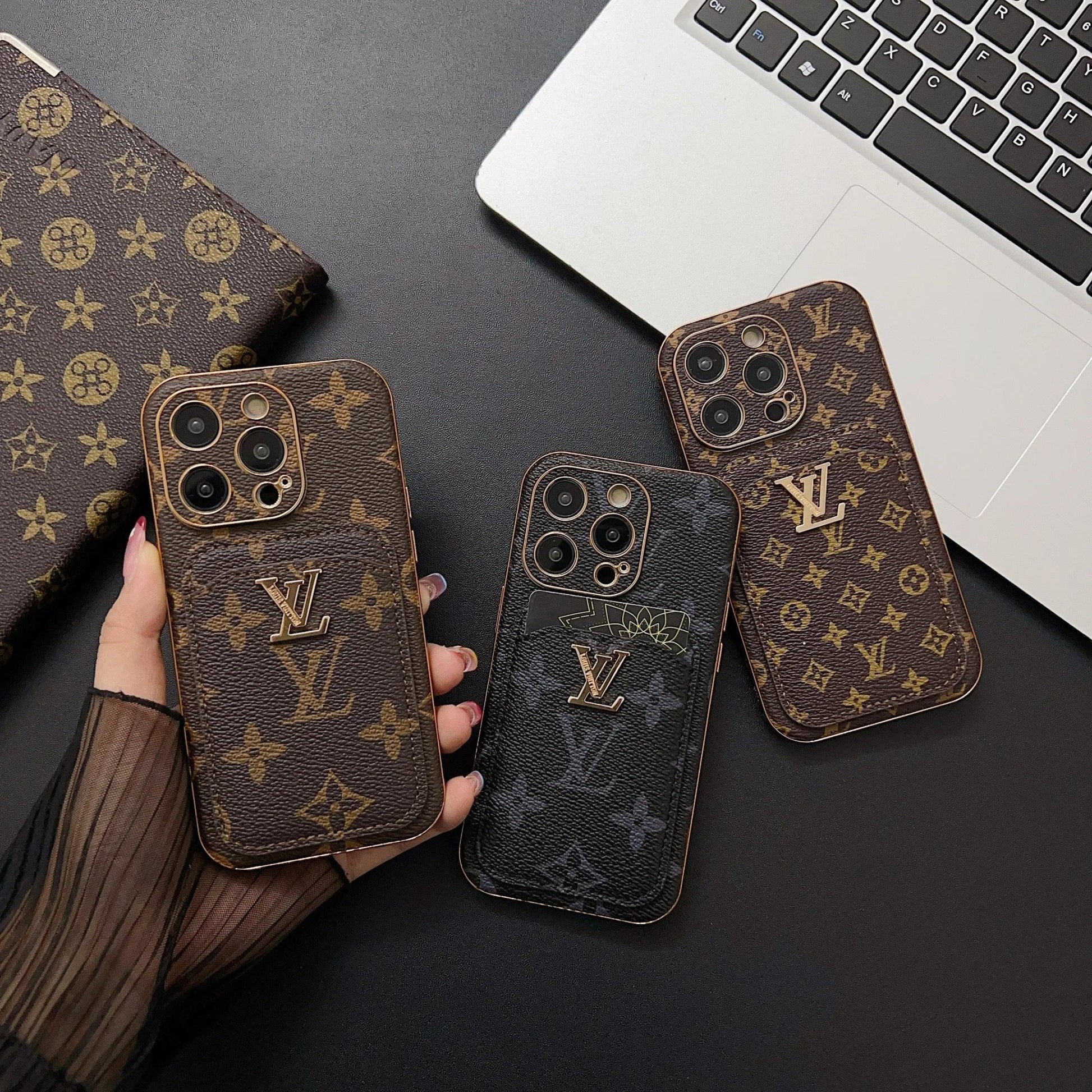 Monogram L Vintage Leather iPhone Wallet Case With Card Holder - The Luxe Case