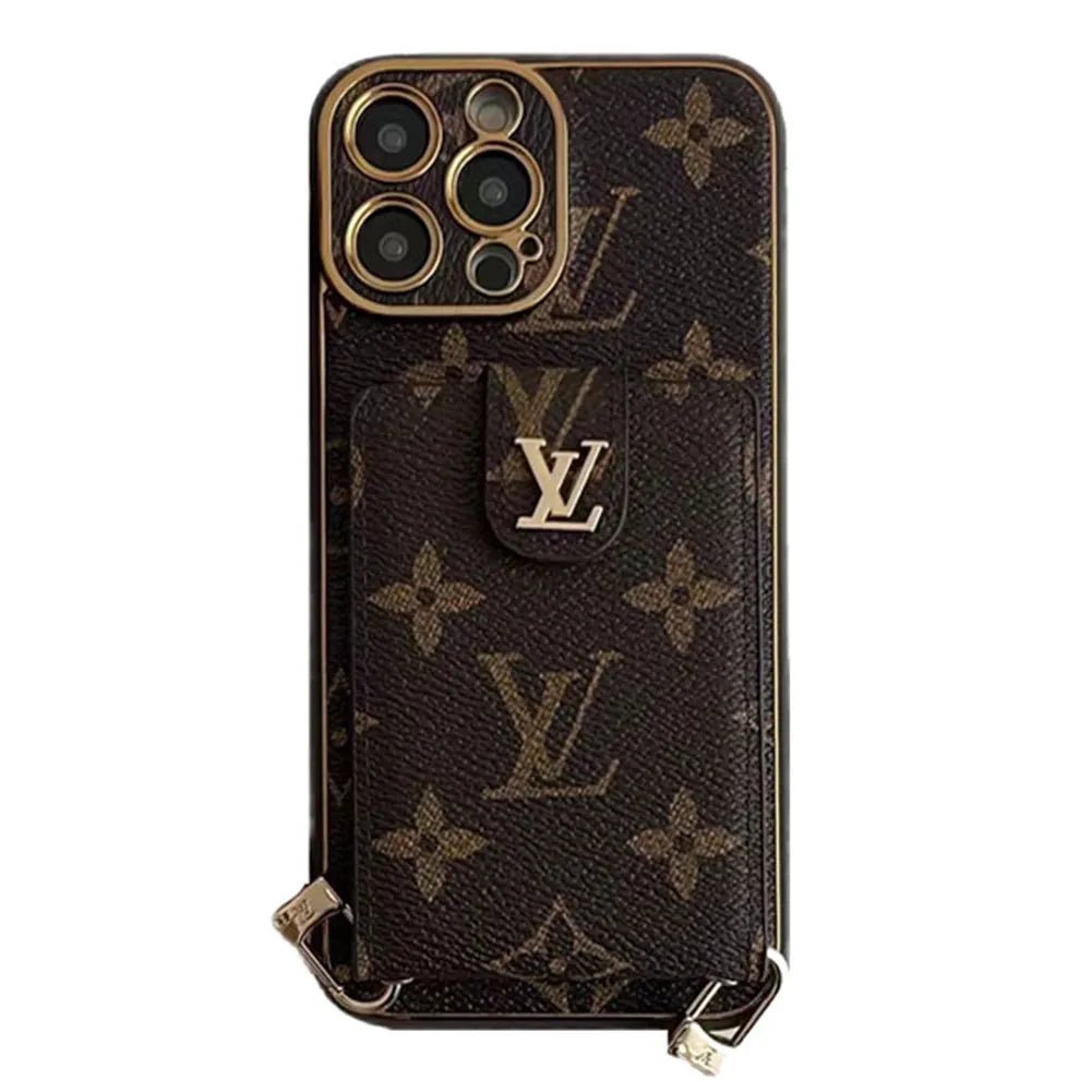 Monogram Leather V iPhone Wallet Case With Crossbody Strap - The Luxe Case