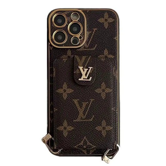Monogram Leather V iPhone Wallet Case With Crossbody Strap - The Luxe Case