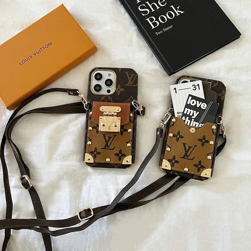 Monogram Leather V iPhone Wallet Case With Crossbody Strap - The Luxe Case