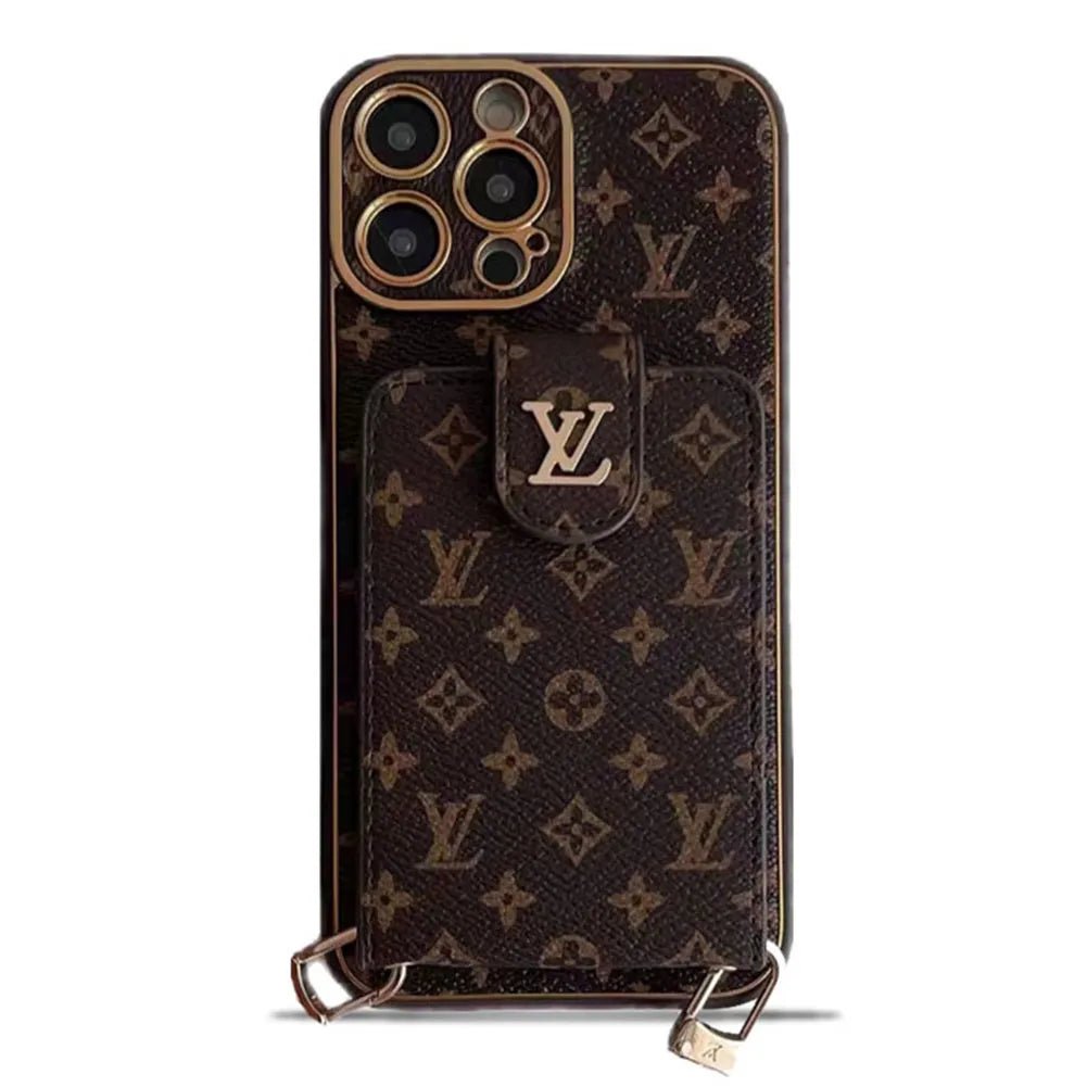 Monogram Leather V iPhone Wallet Case With Crossbody Strap - The Luxe Case