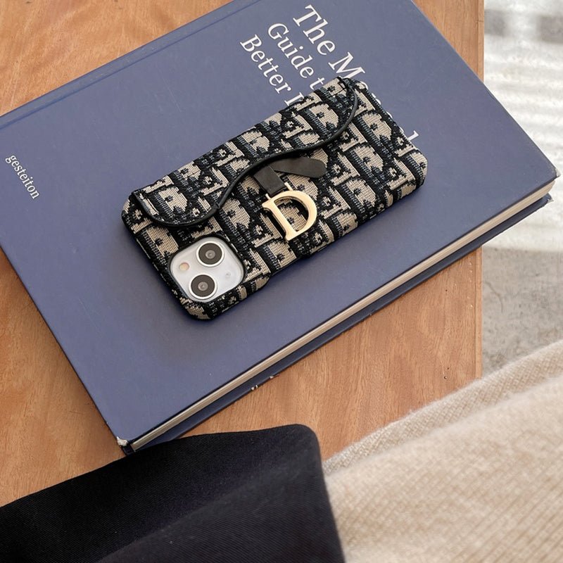 Personalized CD Black iPhone Case With Card Holder - The Luxe Case