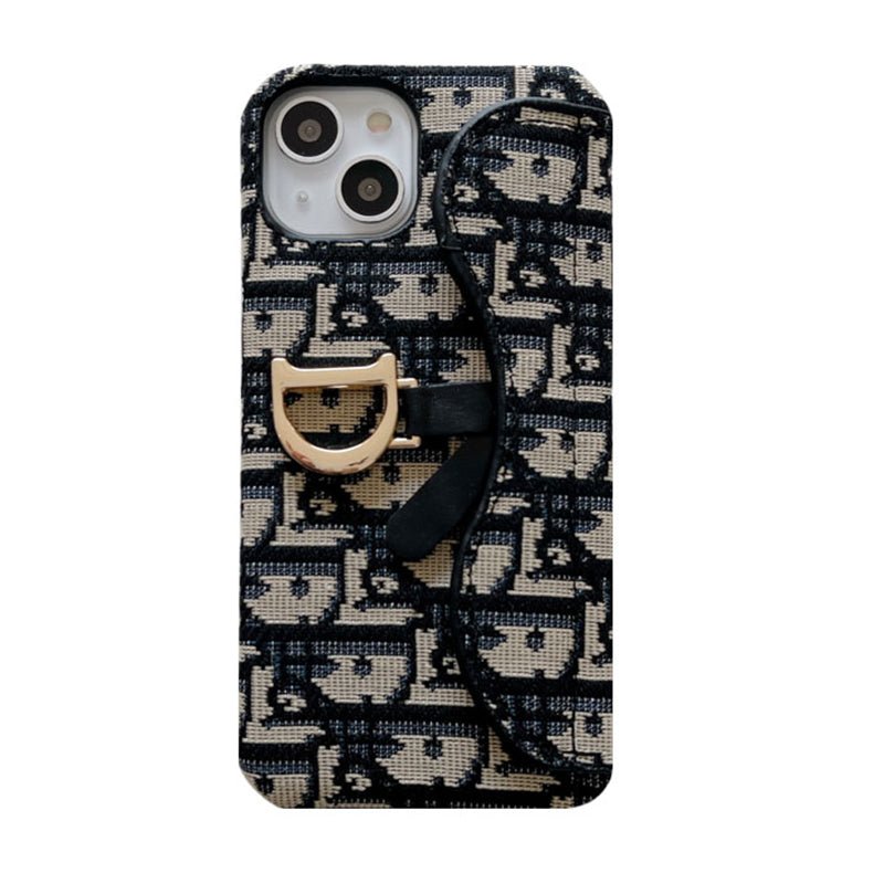 Personalized CD Black iPhone Case With Card Holder - The Luxe Case